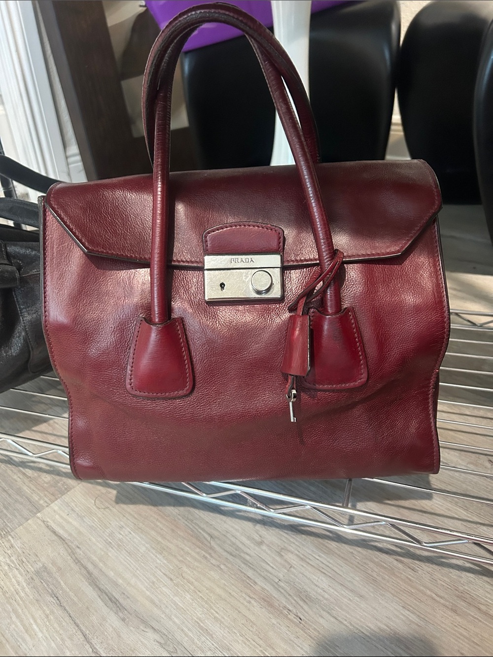 Prada Wine Red Leather Satchel with Top Handles